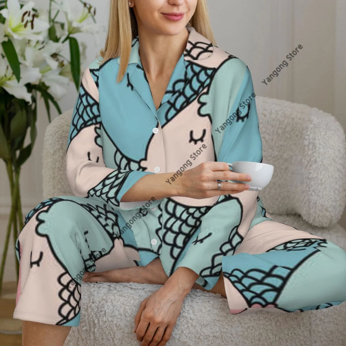 Spring and Autumn Pajama Set Women's Long Sleeve Pants Two Piece Funny Fishes Home Furnishing Set
Spring and Autumn Pajama Set Women's Long Sleeve Pants Two Piece Funny Fishes Home Furnishing Set