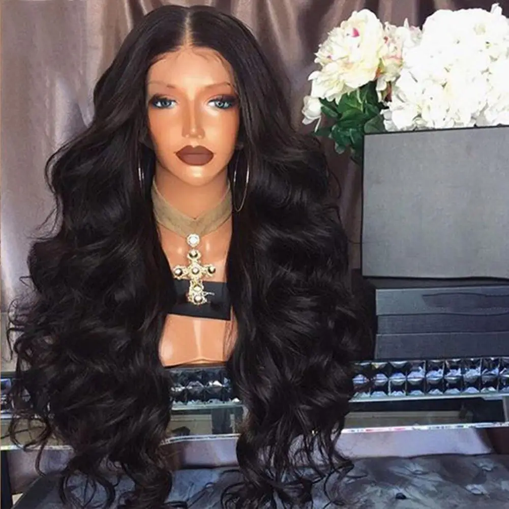 66cm Long Wave Wig Breathable Fluffy Black Cosplay Body Wave Wigs Synthetic Wigs With Bangs For White Black Lady Brazilian Style
66cm Long Wave Wig Breathable Fluffy Black Cosplay Body Wave Wigs Synthetic Wigs With Bangs For White Black Lady Brazilian Style