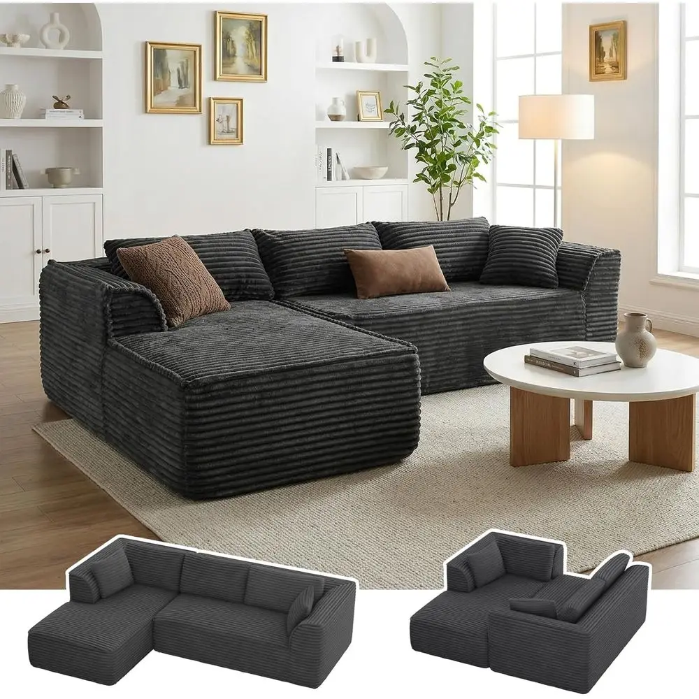 106 Grey Chaise Sectional Couch with Deep Seating, Cloud Comfort, Corduroy Fabric, Memory Foam, Living/Bedroom Use, Ready to Use
106 Grey Chaise Sectional Couch with Deep Seating, Cloud Comfort, Corduroy Fabric, Memory Foam, Living/Bedroom Use, Ready to Use