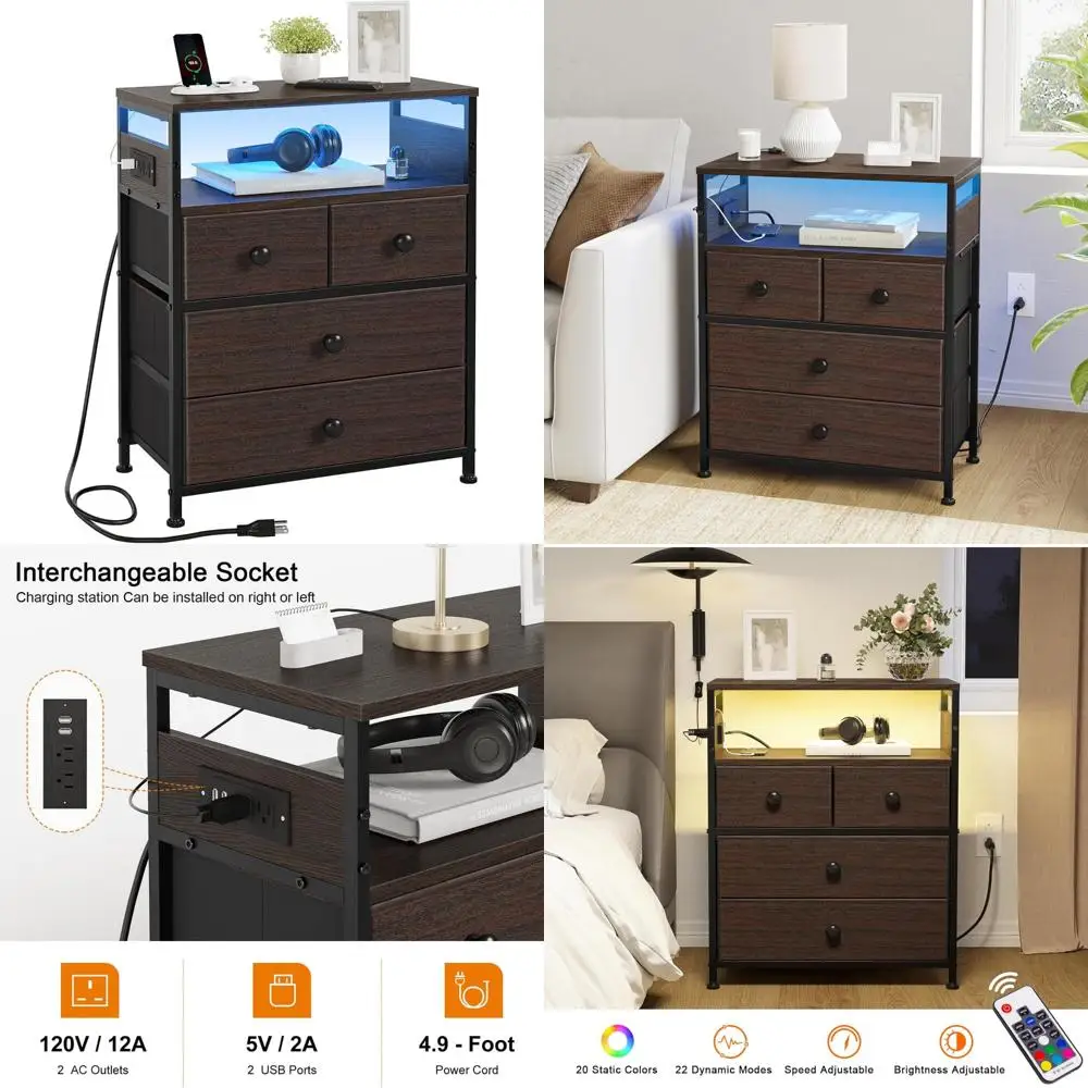 Modern 2-Tier Shelf Nightstand with 4 Drawers, Charging Station, Wooden Top Bedside Table for Bedroom
Modern 2-Tier Shelf Nightstand with 4 Drawers, Charging Station, Wooden Top Bedside Table for Bedroom