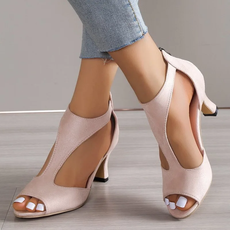 Women's Peep Toe T-strap High Heels Chunky Heel Back Zipper Sandals Fashion Solid Color Black Shoes Elegant Women Dress Shoes
Women's Peep Toe T-strap High Heels Chunky Heel Back Zipper Sandals Fashion Solid Color Black Shoes Elegant Women Dress Shoes