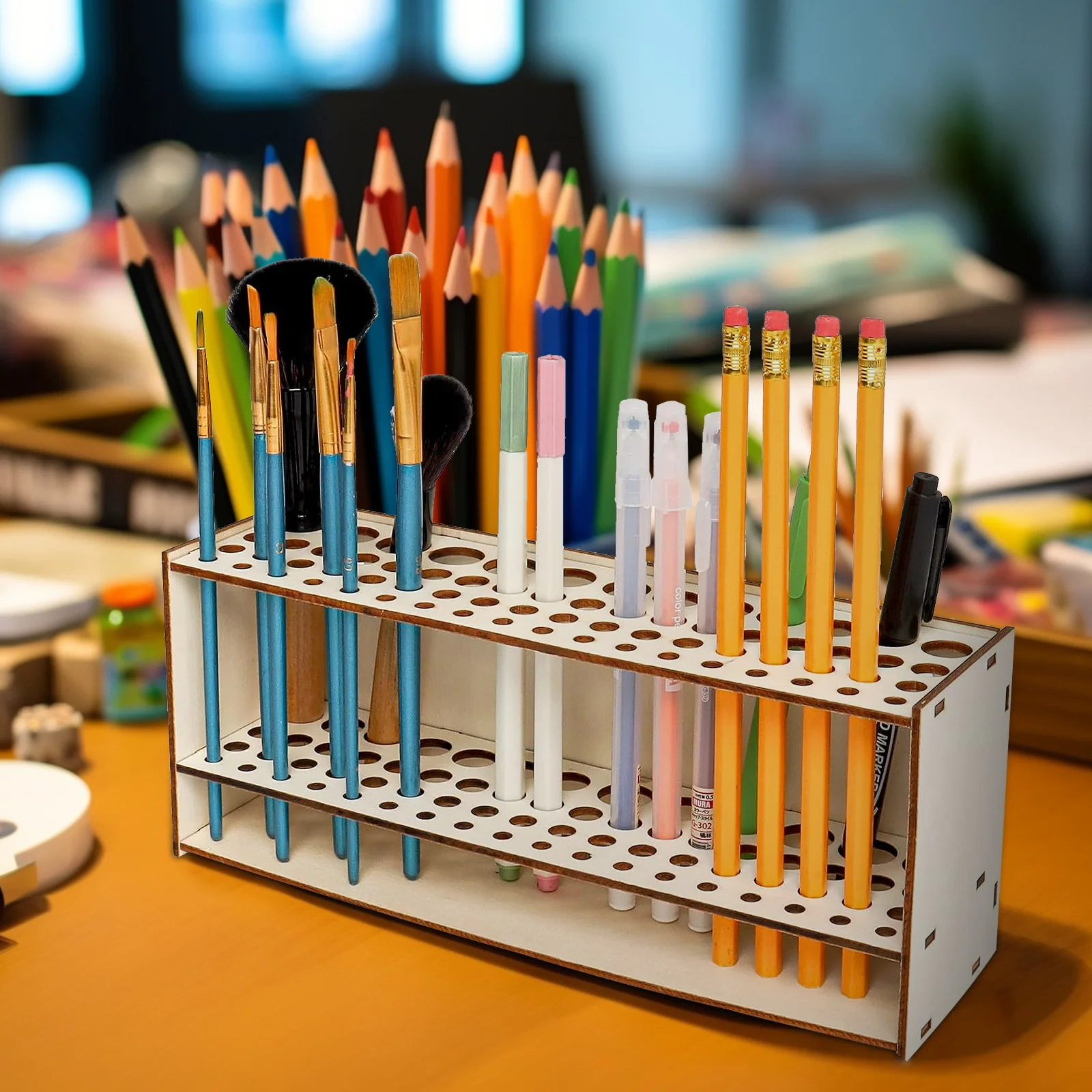 Wooden Paint Brush Holder Multi-Slot Pencil Pen Storage Rack Desk Organizer for Home Students Practical Storage
Wooden Paint Brush Holder Multi-Slot Pencil Pen Storage Rack Desk Organizer for Home Students Practical Storage
