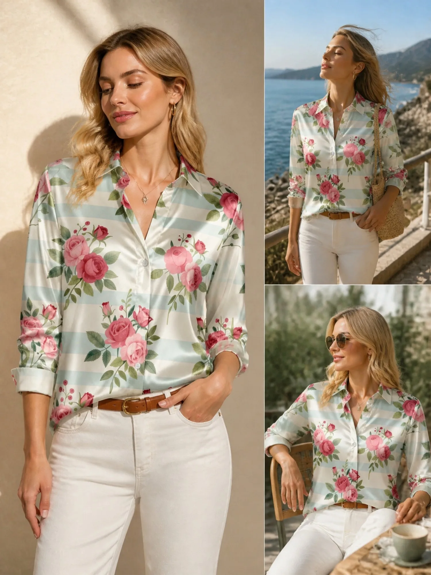 Soft Stripe Pink Rose Satin Blouse for Women Long Sleeve Button Down Shirt Elegant Coastal Vacation Silky Top
Soft Stripe Pink Rose Satin Blouse for Women Long Sleeve Button Down Shirt Elegant Coastal Vacation Silky Top