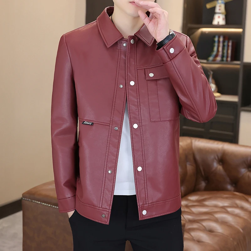 Slim Fit Punk Style Motorcycle Jacket Men's Spring Autumn Wine Red Collar Leather Coat Trendy Cool Biker Shirt Male Outerwear
Slim Fit Punk Style Motorcycle Jacket Men's Spring Autumn Wine Red Collar Leather Coat Trendy Cool Biker Shirt Male Outerwear