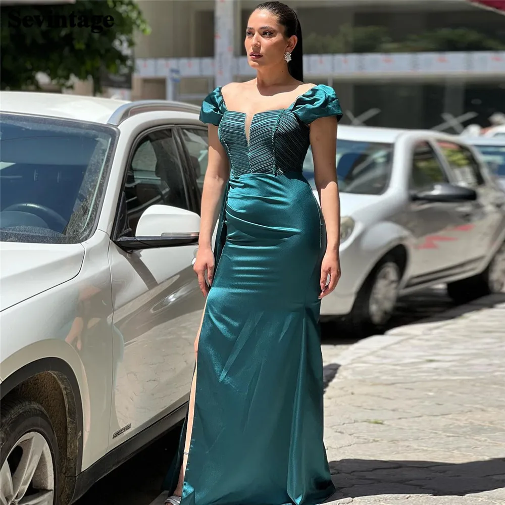 Sevintage Mermaid Satin Evening Dresses Saudi Arabic Pleats Beaded Off The Shoulder Slit Women Party Prom Gowns Formal Dress
Sevintage Mermaid Satin Evening Dresses Saudi Arabic Pleats Beaded Off The Shoulder Slit Women Party Prom Gowns Formal Dress