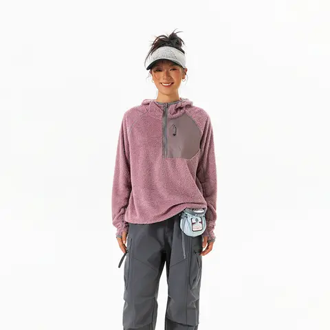 Outdoor Autumn & Winter Fleece - Lined Lightweight Mountain - Style Patchwork Hooded Sweatshirt with Pocket Details  Unisex