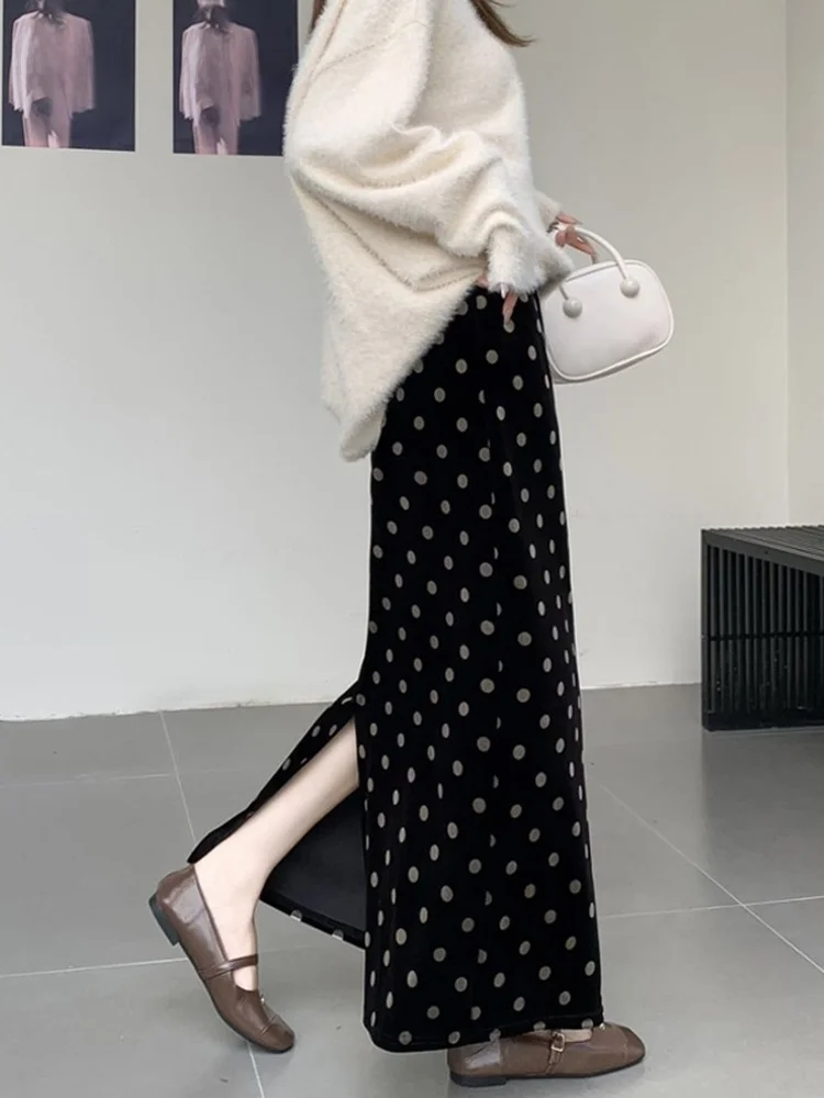 Black Velvet Polka Dot Half Skirt Women's Autumn Winter New High Waist A-Line Long Skirt Casual Style No Side Slit
Black Velvet Polka Dot Half Skirt Women's Autumn Winter New High Waist A-Line Long Skirt Casual Style No Side Slit