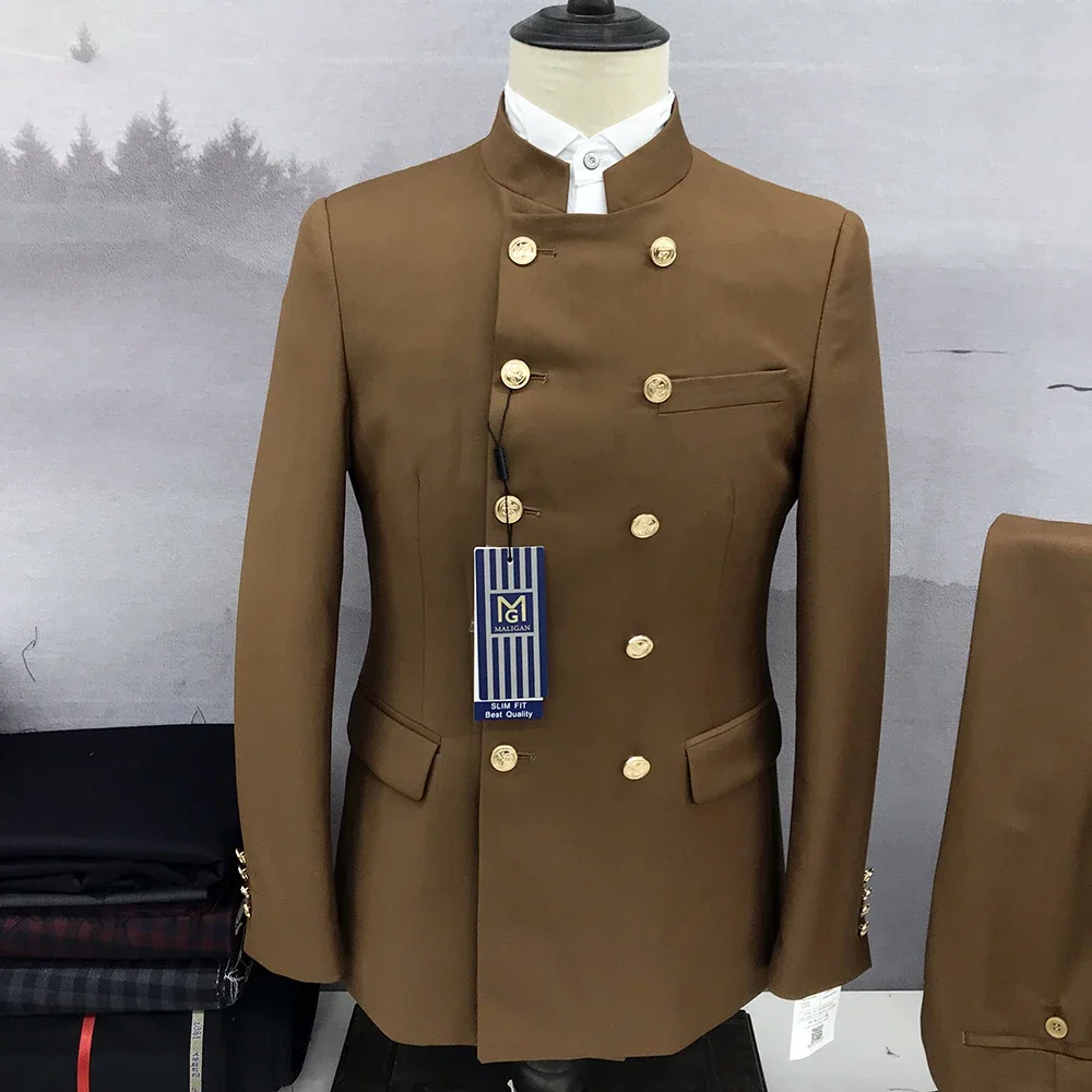 Fashion Blazer Men Suit Khaki Double Breasted Stand Lapel Jacket Pants Spring Tradition Style Slim Fit Regular Trajes De Hombre
Fashion Blazer Men Suit Khaki Double Breasted Stand Lapel Jacket Pants Spring Tradition Style Slim Fit Regular Trajes De Hombre