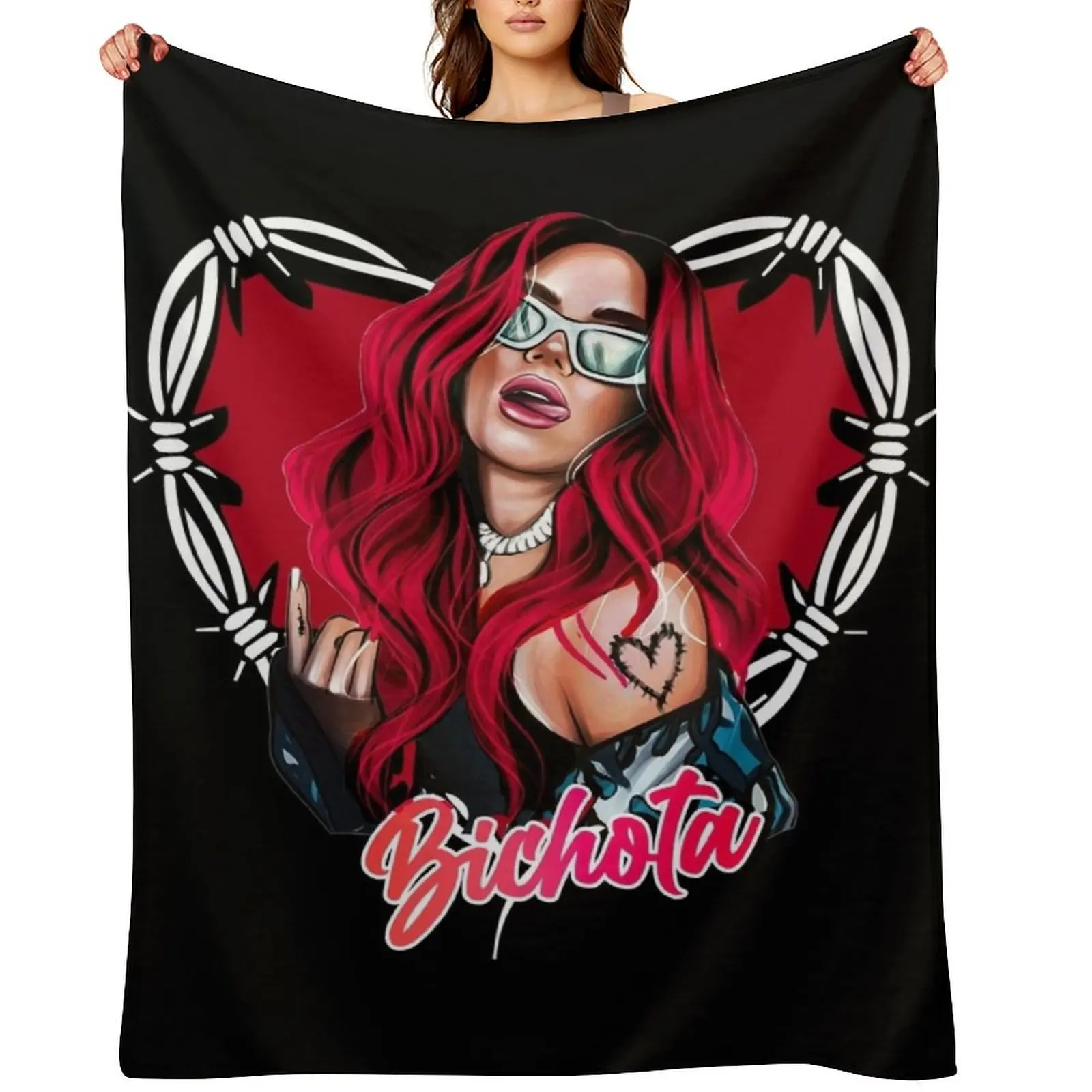 Karol G with red Hair Illustration with Bichota Throw Blanket Plaid on the sofa for babies Thermal Kid'S Blankets
Karol G with red Hair Illustration with Bichota Throw Blanket Plaid on the sofa for babies Thermal Kid'S Blankets