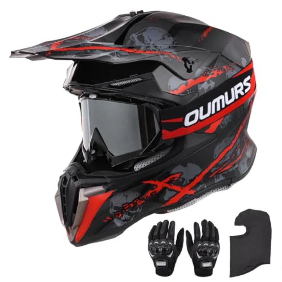 Off-road motocross helmet for unisex adults: ABS shell, matte black finish, adjustable sun visor, integrated goggles, gloves ma
Off-road motocross helmet for unisex adults: ABS shell, matte black finish, adjustable sun visor, integrated goggles, gloves ma