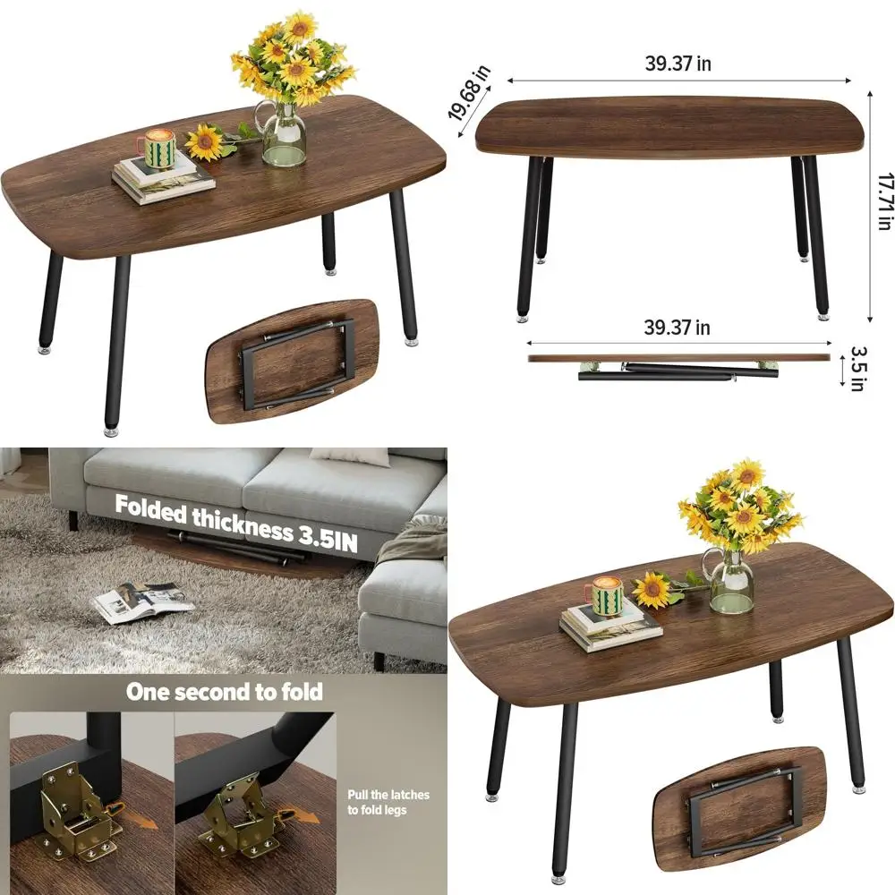 Rustic Folding Coffee Table, Compact Rectangular Design for Living Spaces, Portable, Mid-Century Style, 39.3x19.6x17.7in, Walnut
Rustic Folding Coffee Table, Compact Rectangular Design for Living Spaces, Portable, Mid-Century Style, 39.3x19.6x17.7in, Walnut