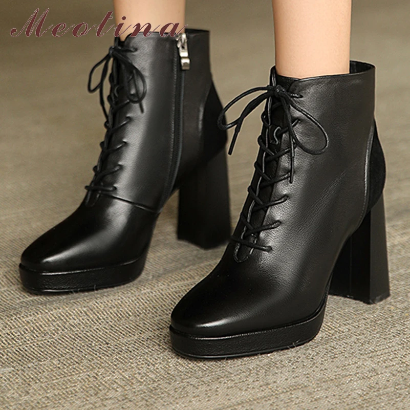 Meotina Women Genuine Leather Ankle Boots Round Toe Platform Block High Heels Lace-up Zipper Short Boot Lady Shoes Autumn Winter
Meotina Women Genuine Leather Ankle Boots Round Toe Platform Block High Heels Lace-up Zipper Short Boot Lady Shoes Autumn Winter
