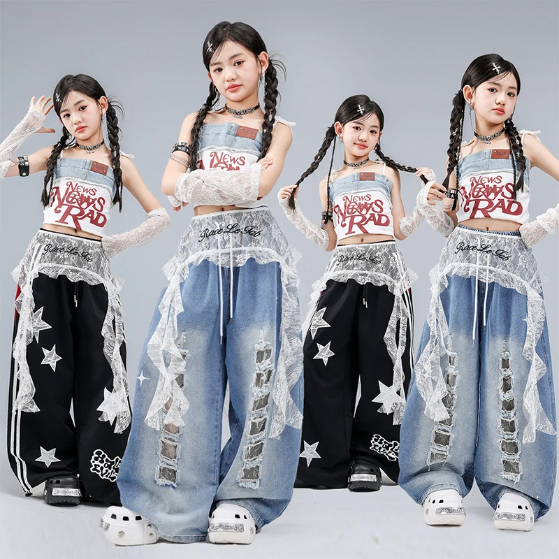 Джинсовый укороченный топ для девочек в стиле K-pop, рваные джинсы для уличных танцев, детская одежда для хип-хопа и джаза, уличная одежда для девочек, костюмы для девичьих групп
Джинсовый укороченный топ для девочек в стиле K-pop, рваные джинсы для уличных танцев, детская одежда для хип-хопа и джаза, уличная одежда для девочек, костюмы для девичьих групп