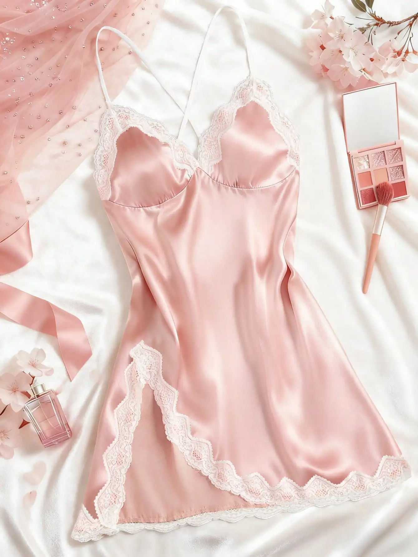 Women's Nightgown, Mature Floral Print Satin Lace Trim Sleepwear Dress, V-Neck Criss-Cross Open Back Spaghetti Strap Slip Dress, Comfortable Robe
Women's Nightgown, Mature Floral Print Satin Lace Trim Sleepwear Dress, V-Neck Criss-Cross Open Back Spaghetti Strap Slip Dress, Comfortable Robe