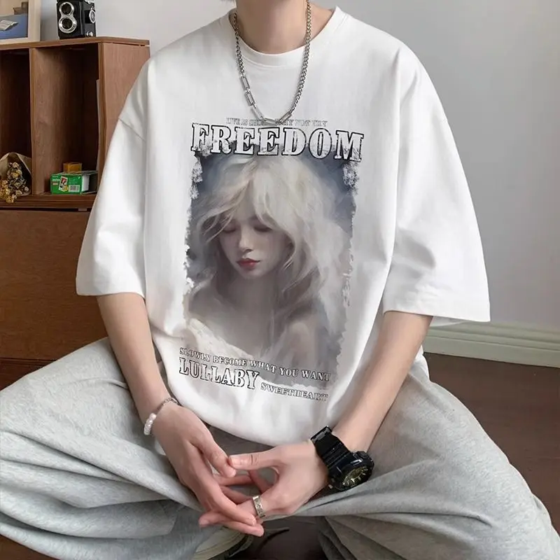 American short-sleeved T-shirt European and American trendy brand hip-hop half-sleeved youth quarter-sleeved summer loose tops
American short-sleeved T-shirt European and American trendy brand hip-hop half-sleeved youth quarter-sleeved summer loose tops