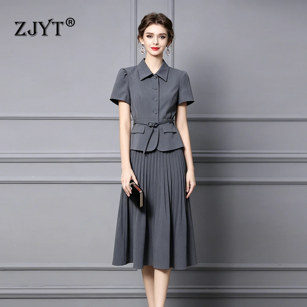 ZJYT Summer Short Sleeve Dress Sets 2 Piece Clothes Elegant Women Top and Pleated Skirt Suit Outfit Office Party Outfit Lady
ZJYT Summer Short Sleeve Dress Sets 2 Piece Clothes Elegant Women Top and Pleated Skirt Suit Outfit Office Party Outfit Lady