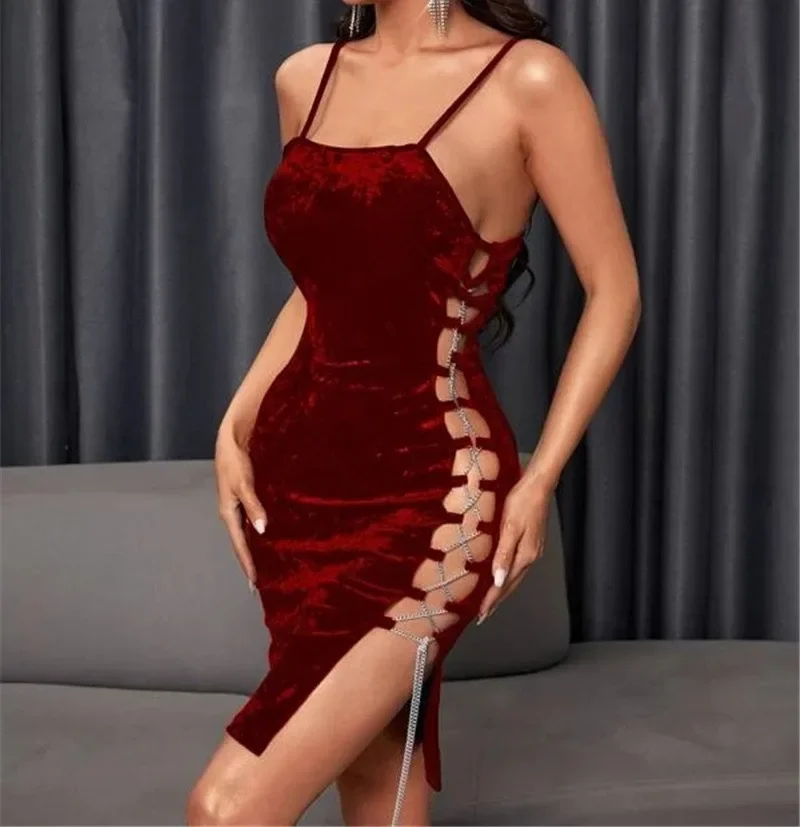 Summer Women Velvet Tight Dresses Side Chain Lace Up Mini Vestidos Y2k Sexy Backless Party Bodycon Dresses
Summer Women Velvet Tight Dresses Side Chain Lace Up Mini Vestidos Y2k Sexy Backless Party Bodycon Dresses