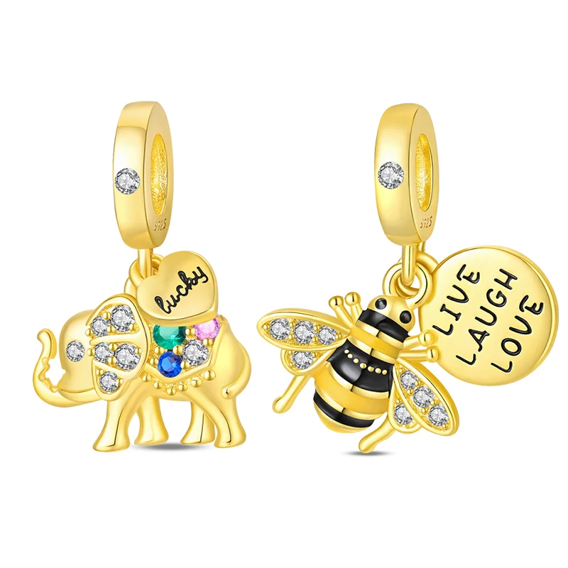 Fit DIY Original 925 Sterling Silver Golden Elephant Bee Charms Beads Sparkling CZ Zircon Dangle For Women Girls Jewelry Gifts
Fit DIY Original 925 Sterling Silver Golden Elephant Bee Charms Beads Sparkling CZ Zircon Dangle For Women Girls Jewelry Gifts