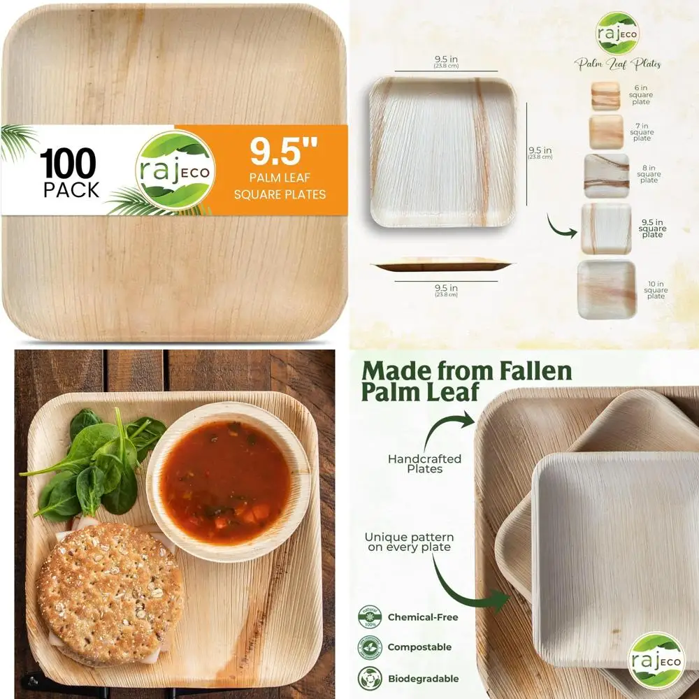 Disposable Palm Leaf Plates 100-Pack - Large Square, Strong, Reusable for Parties, Decorative Alternative to Bamboo Plates
Disposable Palm Leaf Plates 100-Pack - Large Square, Strong, Reusable for Parties, Decorative Alternative to Bamboo Plates