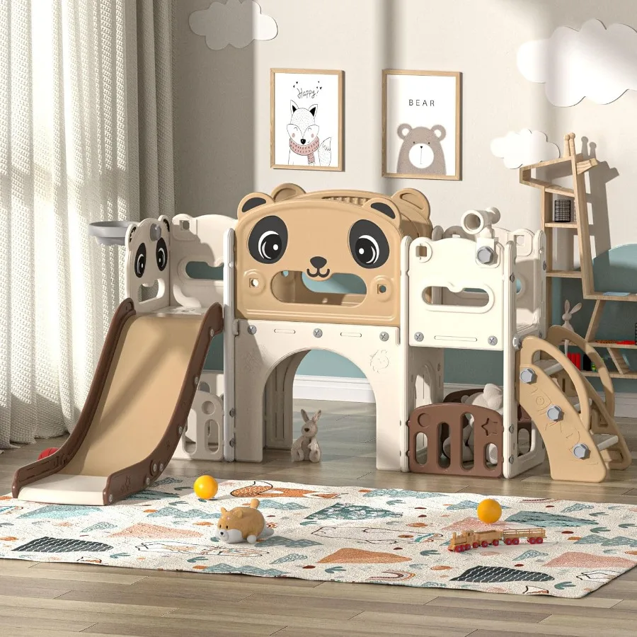 9 in 1 Toddler Slide and Climber Playset Indoor Outdoor Slide with Basketball HoopTelescope and Storage Space Freestanding Back
9 in 1 Toddler Slide and Climber Playset Indoor Outdoor Slide with Basketball HoopTelescope and Storage Space Freestanding Back