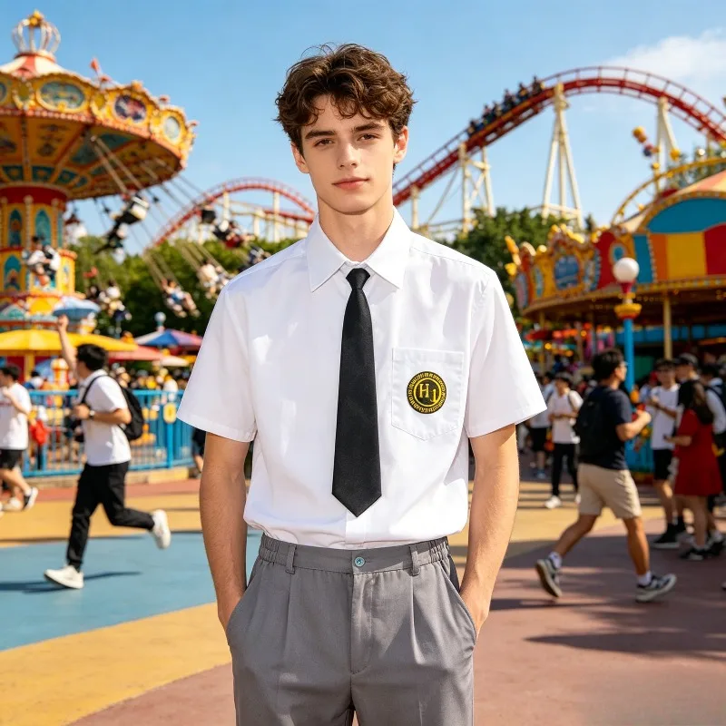 Japanese College Style School Uniform Two-piece Set for Boys, Crisp White Short Sleeved Shirt, Tie, Refreshing Campus Outfit
Japanese College Style School Uniform Two-piece Set for Boys, Crisp White Short Sleeved Shirt, Tie, Refreshing Campus Outfit