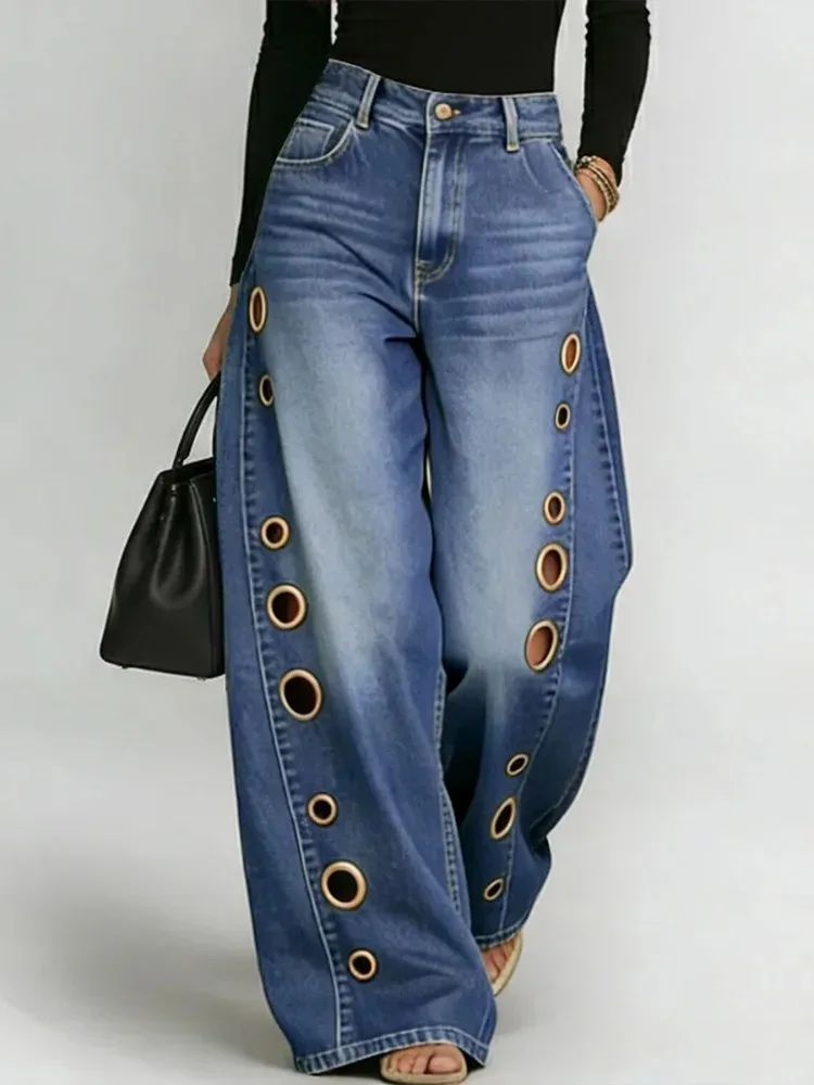 Women's Washed Blue High-Waist Metal Grommet Wide Leg Jeans 2026 Casual Loose Fit Streetwear Pants Casual Trousers
Women's Washed Blue High-Waist Metal Grommet Wide Leg Jeans 2026 Casual Loose Fit Streetwear Pants Casual Trousers