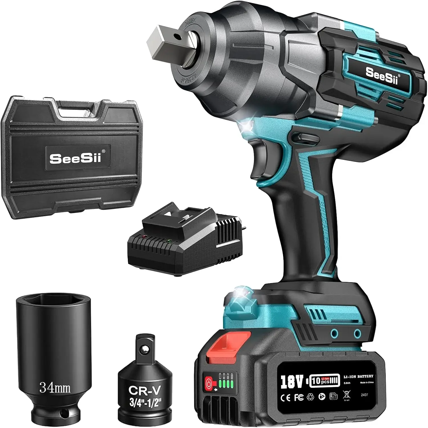 Seesii WH1000 Cordless Impact Wrench 1180Ft-lbs(1600N.m) High Torque Impact Gun 3/4" Brushless Impact Wrench for Makita
Seesii WH1000 Cordless Impact Wrench 1180Ft-lbs(1600N.m) High Torque Impact Gun 3/4" Brushless Impact Wrench for Makita