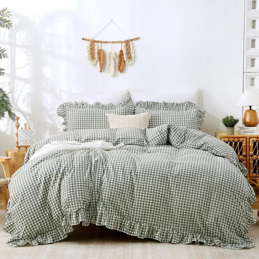 Green Gingham Duvet Cover Bedding Set 100 Washed Cotton Like Linen Texture Soft Breathable 3 Piece Plaid Checkered Cute Ruffle C
Green Gingham Duvet Cover Bedding Set 100 Washed Cotton Like Linen Texture Soft Breathable 3 Piece Plaid Checkered Cute Ruffle C