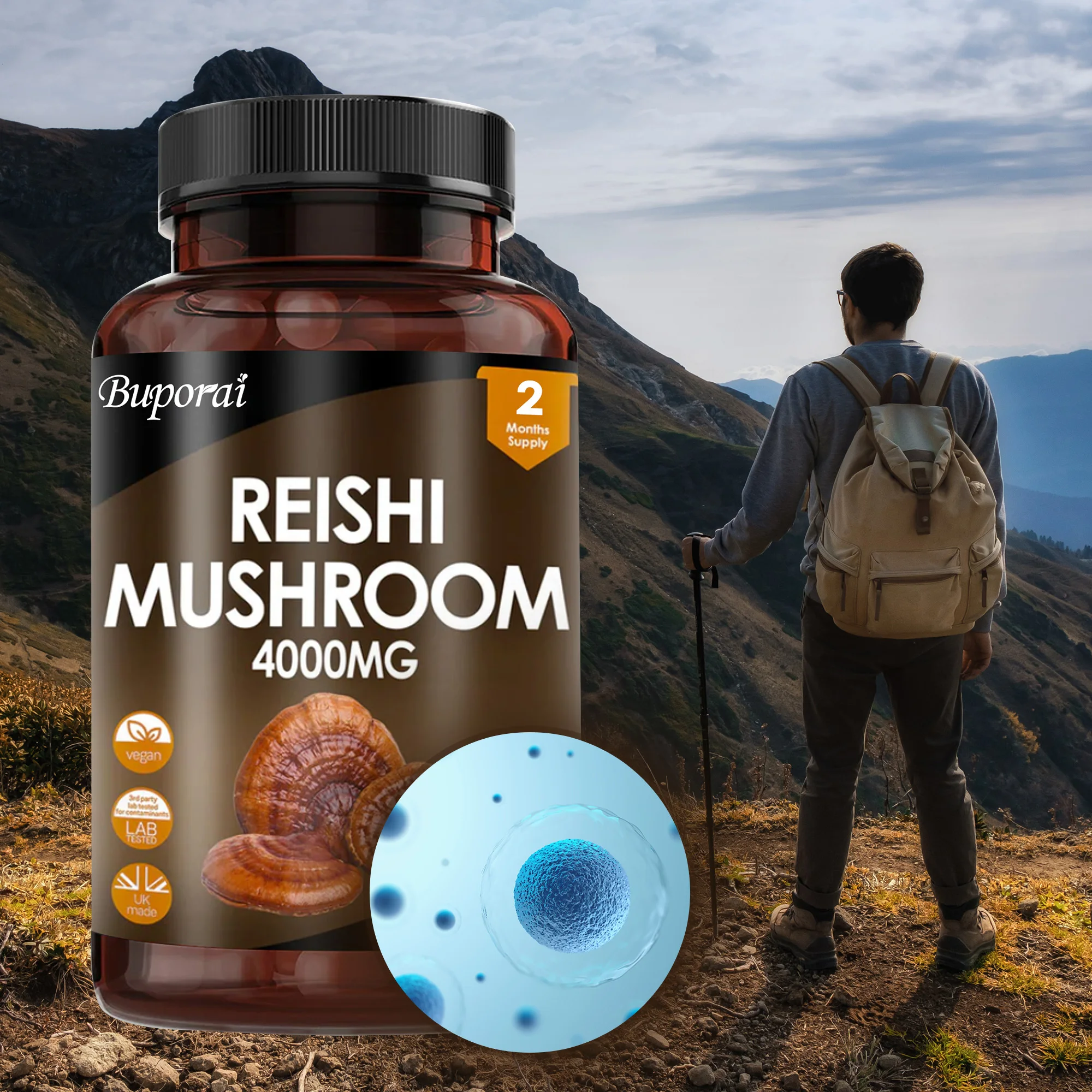 Грибные капсулы Reishi 4000 мг — улучшают функции белых кровеносных клеток и повышает сотовую энергию, повышает иммунитет 
Грибные капсулы Reishi 4000 мг — улучшают функции белых кровеносных клеток и повышает сотовую энергию, повышает иммунитет