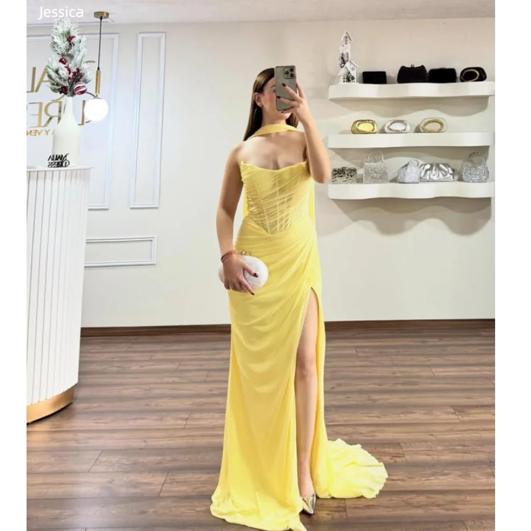 Желтые вечерние платья Jessica Sweetheart: облегающие, с корсетными вставками, из шифона, с открытыми плечами и боковым разрезом, для выпускного вечера и вечеринок
Желтые вечерние платья Jessica Sweetheart: облегающие, с корсетными вставками, из шифона, с открытыми плечами и боковым разрезом, для выпускного вечера и вечеринок