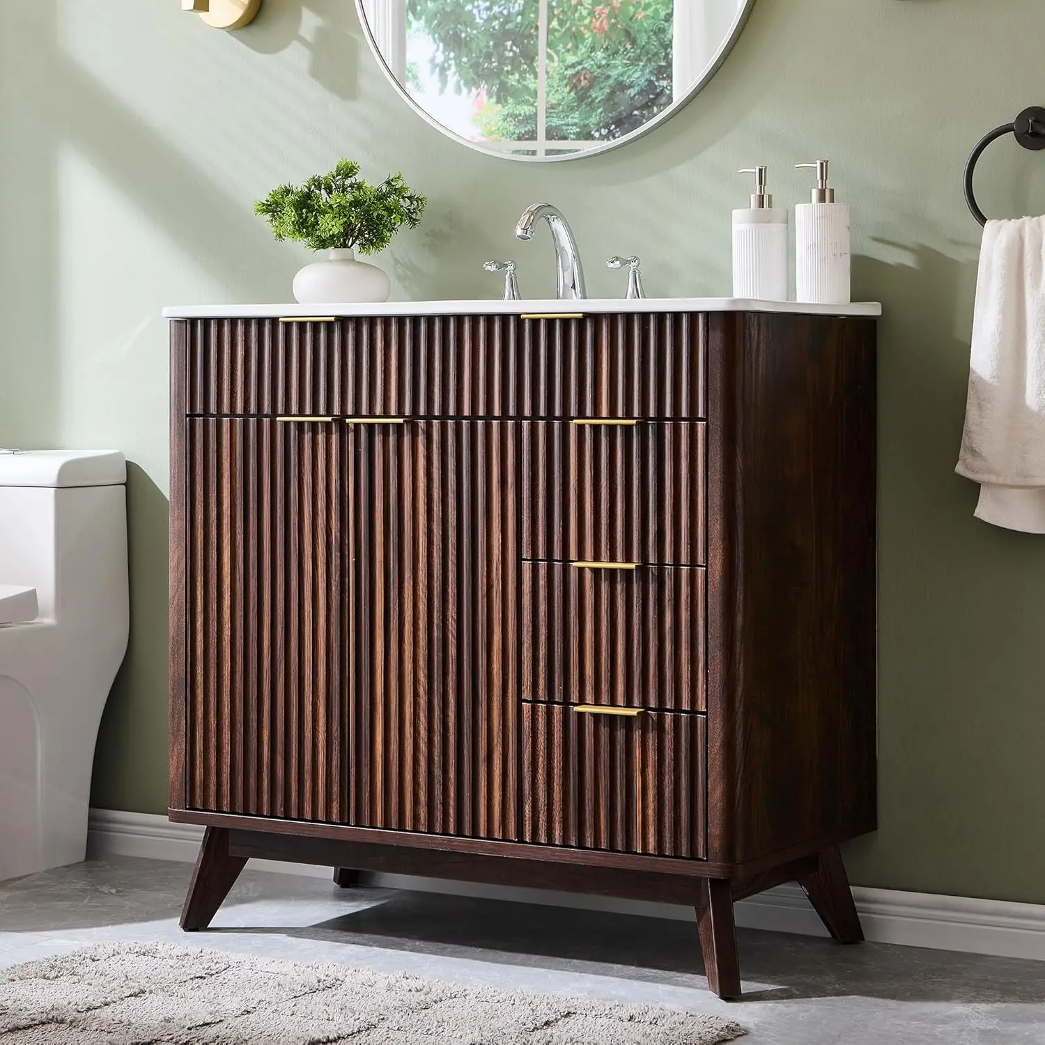 36-дюймовый рифленый туалетный столик для ванной комнаты с керамической раковиной, отдельно стоящий современный туалетный столик для хранения ванной комнаты с 2 мягкими, по индивидуальному заказу
36-дюймовый рифленый туалетный столик для ванной комнаты с керамической раковиной, отдельно стоящий современный туалетный столик для хранения ванной комнаты с 2 мягкими, по индивидуальному заказу