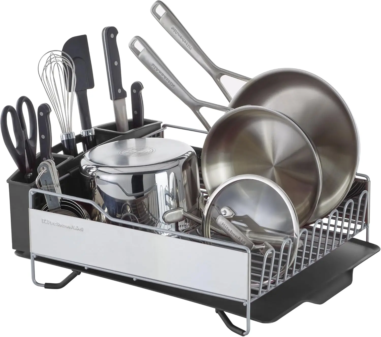 Capacity Full Size Rust Resistant Dish Rack With Angled Drain Board And Removable Flatware Caddy, Light Grey
Capacity Full Size Rust Resistant Dish Rack With Angled Drain Board And Removable Flatware Caddy, Light Grey