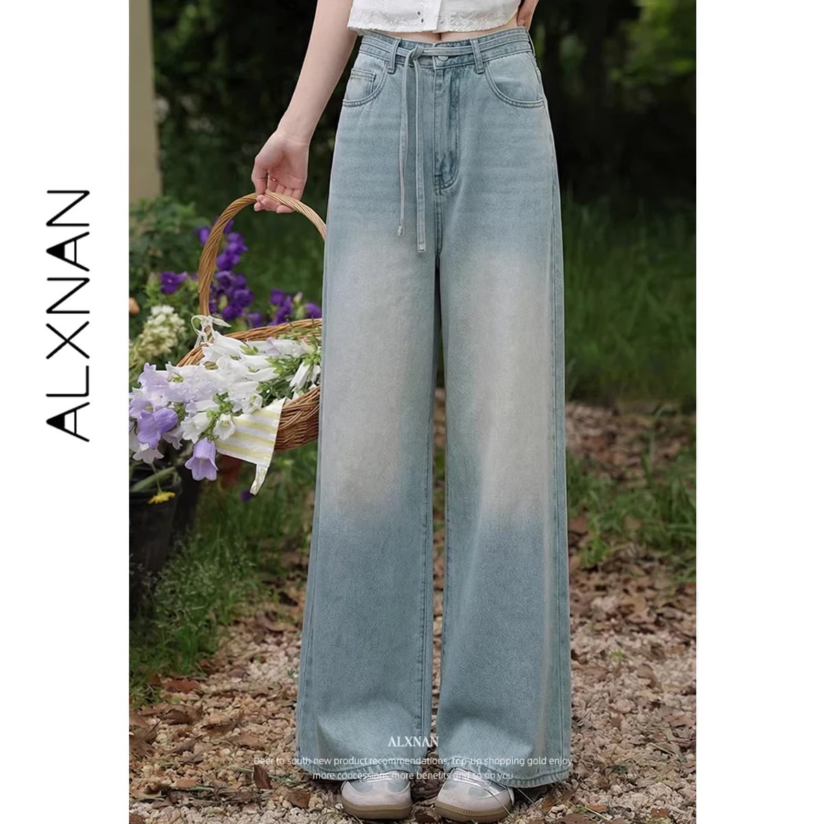 ALXNAN Wide Leg Jeans Women Blue High Waist Baggy Vintage Denim Pants 2026 Spring Casual Drawstring Waist Jeans Female L61391A
ALXNAN Wide Leg Jeans Women Blue High Waist Baggy Vintage Denim Pants 2026 Spring Casual Drawstring Waist Jeans Female L61391A