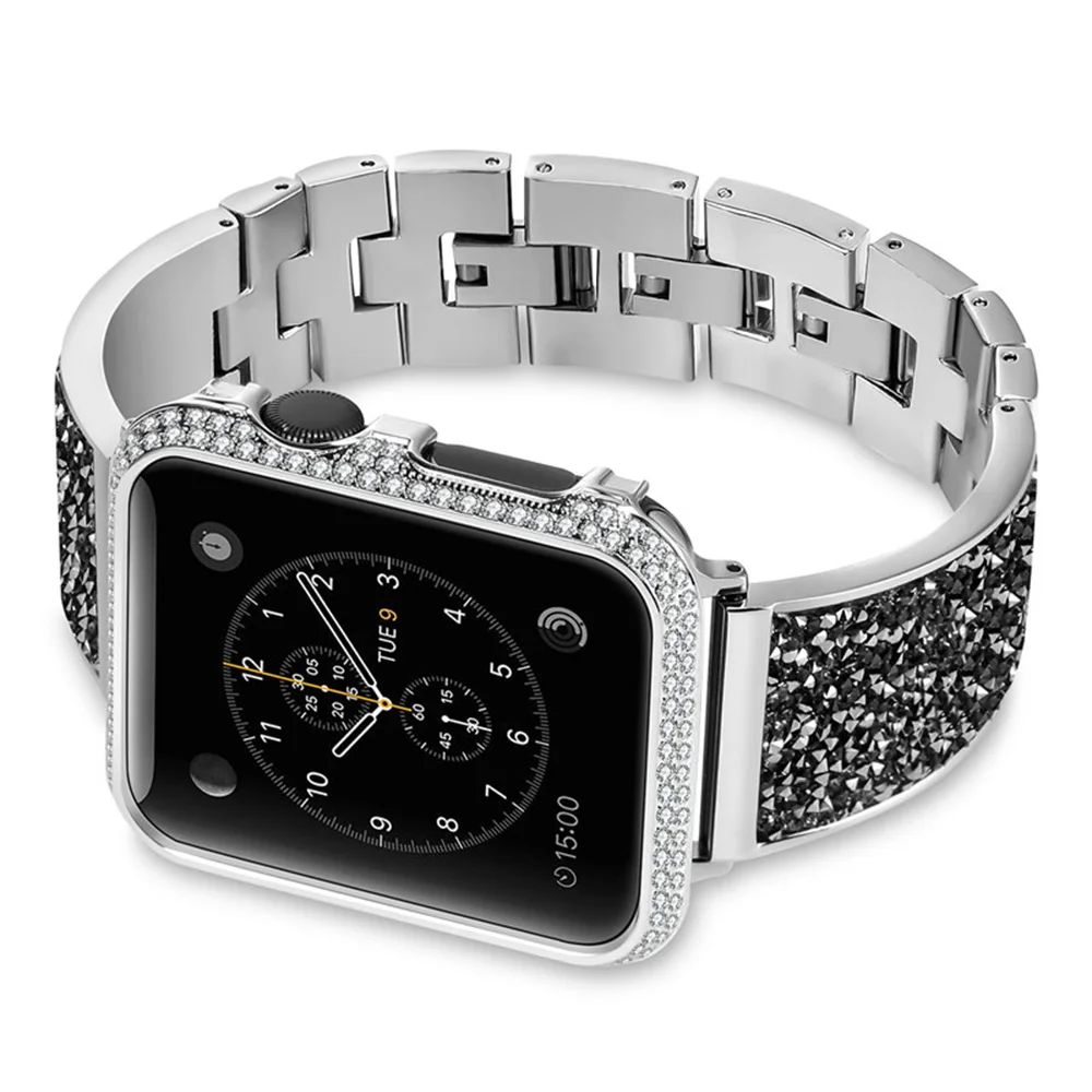 Роскошный браслет из нержавеющей стали с бриллиантами для Apple Watch Band 45 мм 41 мм 44 мм 40 мм 42 мм 38 мм, женский браслет для iWatch Series 876543SE
Роскошный браслет из нержавеющей стали с бриллиантами для Apple Watch Band 45 мм 41 мм 44 мм 40 мм 42 мм 38 мм, женский браслет для iWatch Series 876543SE