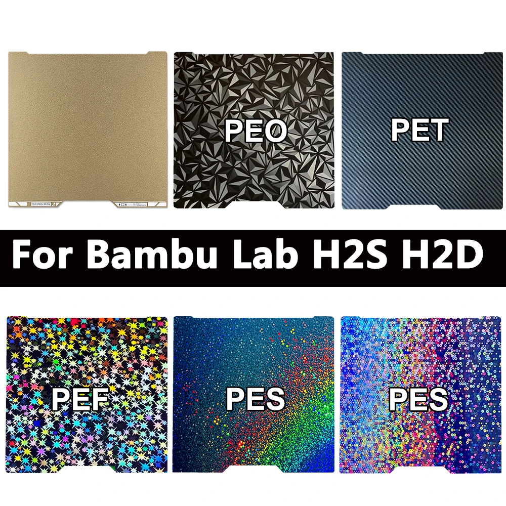 for Bambu Lab H2S/H2D Build Plate Smooth PEO PET Spring Steel Sheet Double-sided for Bambulab H2S Thickened Textured PEI Sheet