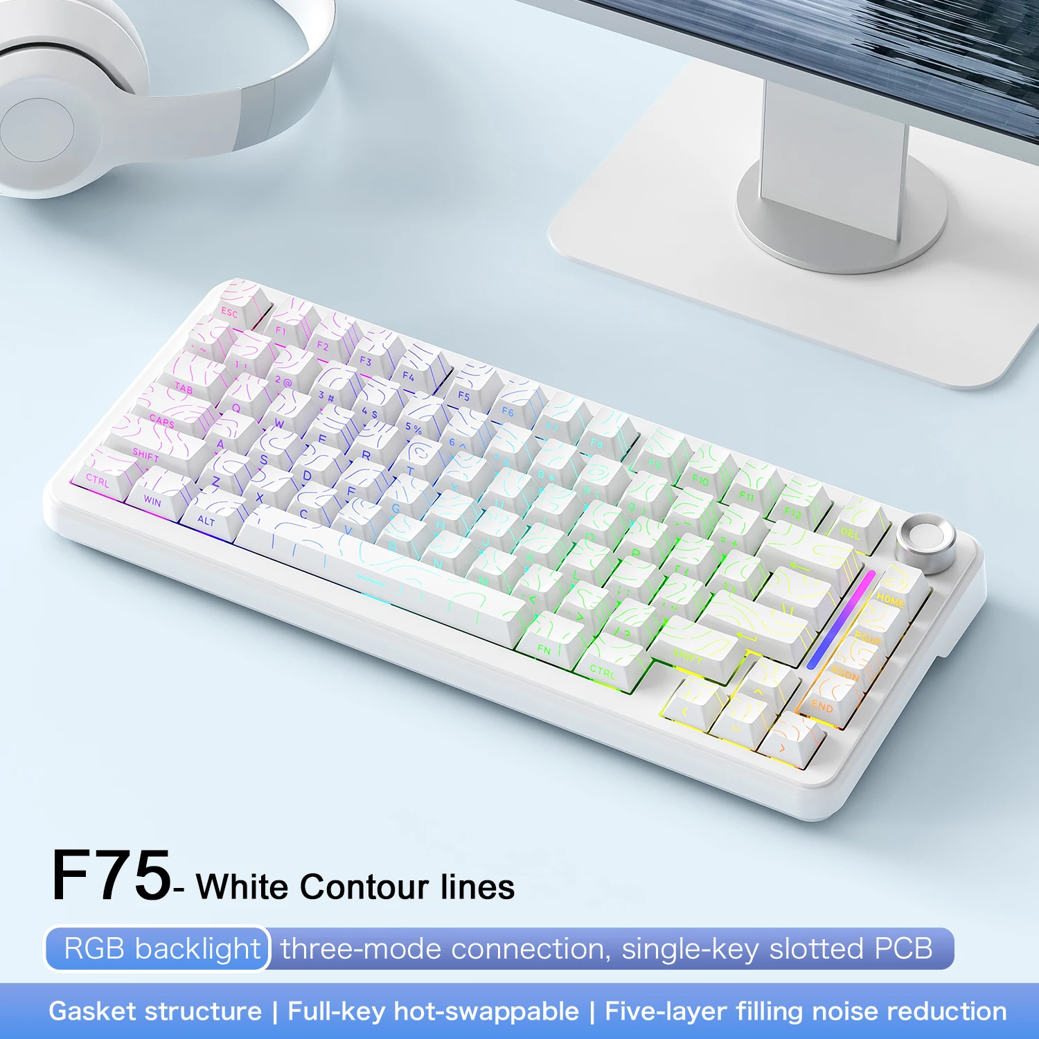 FREEWOLF F75 Wireless Gaming Keyboard AULA F75 Same Model,75% Mating Row Hot Swap Gaming Keyboard,Tri-Mode Link 4000 mAh Battery
FREEWOLF F75 Wireless Gaming Keyboard AULA F75 Same Model,75% Mating Row Hot Swap Gaming Keyboard,Tri-Mode Link 4000 mAh Battery