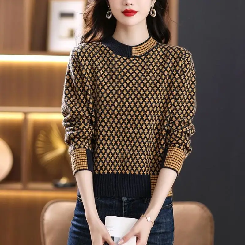 Свитер, трикотаж, женская одежда, новый осенне-зимний вязаный свитер с цветными блоками «гусиные лапки», толстый свободный повседневный топ для женщин
Свитер, трикотаж, женская одежда, новый осенне-зимний вязаный свитер с цветными блоками «гусиные лапки», толстый свободный повседневный топ для женщин