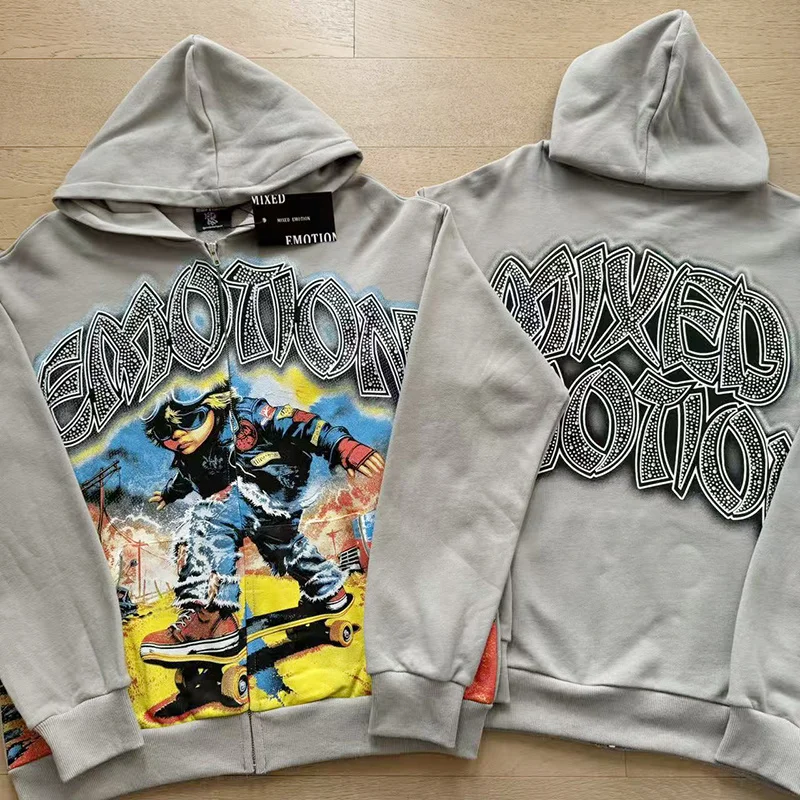 American Sle Mixed Emotion Skateboard Boy Loose Fit Pure Cotton Zipper Hoodie Glitter Letter Embroidery Casual Streetwear
American Sle Mixed Emotion Skateboard Boy Loose Fit Pure Cotton Zipper Hoodie Glitter Letter Embroidery Casual Streetwear