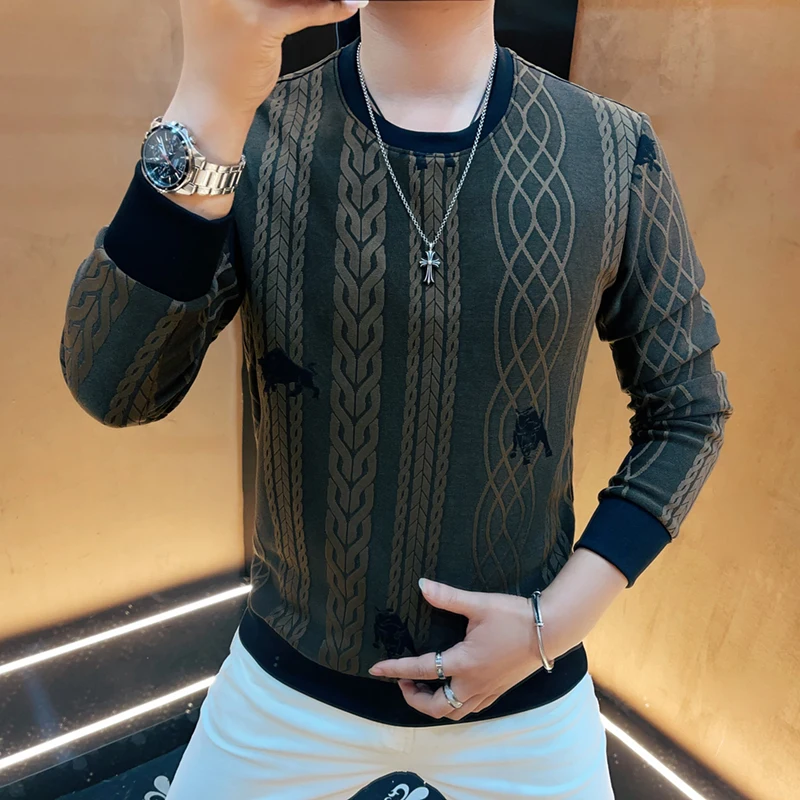 Autumn Winter Luxury Jacquard Striped Sweatshirts Men Long Sleeve Round Neck Pullover Casual Business Social Sweatshirts 2023
Autumn Winter Luxury Jacquard Striped Sweatshirts Men Long Sleeve Round Neck Pullover Casual Business Social Sweatshirts 2023