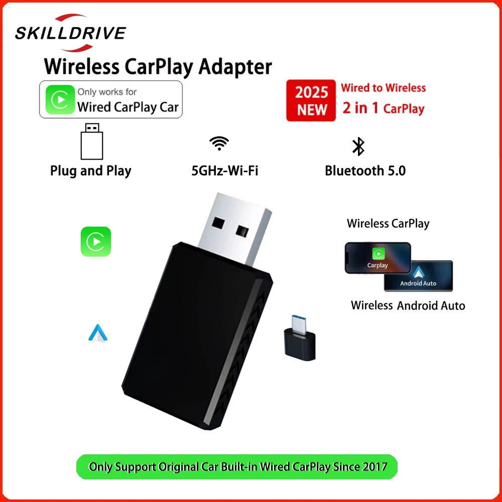 SKILLDRIVE 2025 New 2 in 1 Wireless CarPlay USB AC Bluetooth WiFi Non-inductive Connection for OEM Wired CarPlay Car Since 2017
SKILLDRIVE 2025 New 2 in 1 Wireless CarPlay USB AC Bluetooth WiFi Non-inductive Connection for OEM Wired CarPlay Car Since 2017
