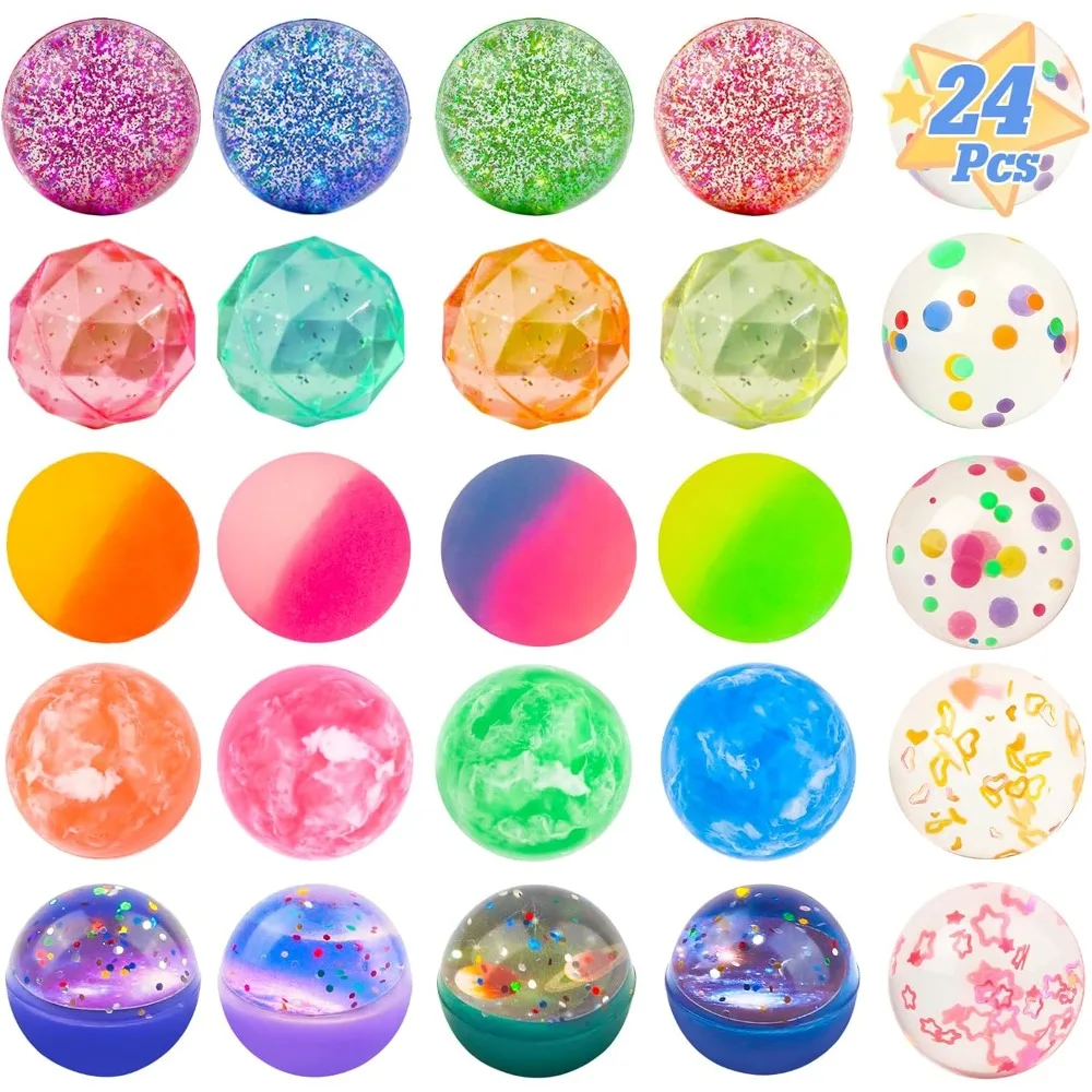 Bouncy Balls for Kids 24 Pieces 7 Styles 32mm Assorted High Bouncing Balls Toys for Birthday Parties, Party Favors and Gifts
Bouncy Balls for Kids 24 Pieces 7 Styles 32mm Assorted High Bouncing Balls Toys for Birthday Parties, Party Favors and Gifts