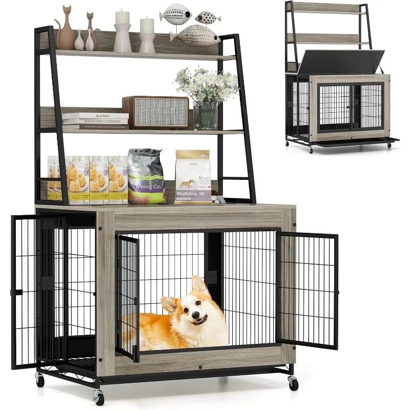 Мебель для ящика для собак с полками для хранения, домашний питомник для собак в стиле мебели 38 дюймов на колесах, 3 двери, откидная крышка, Remova
Мебель для ящика для собак с полками для хранения, домашний питомник для собак в стиле мебели 38 дюймов на колесах, 3 двери, откидная крышка, Remova