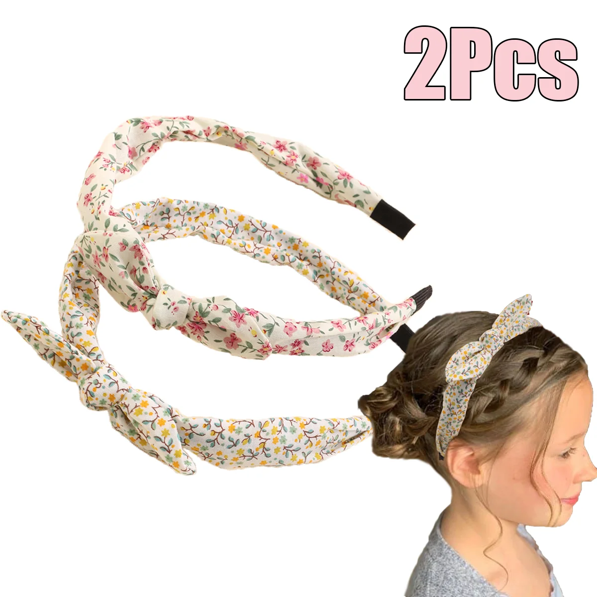 2 pieces Korean knotted bow headband, sweet flower headband, floral printed head ring, girls' headgear accessories.
2 pieces Korean knotted bow headband, sweet flower headband, floral printed head ring, girls' headgear accessories.