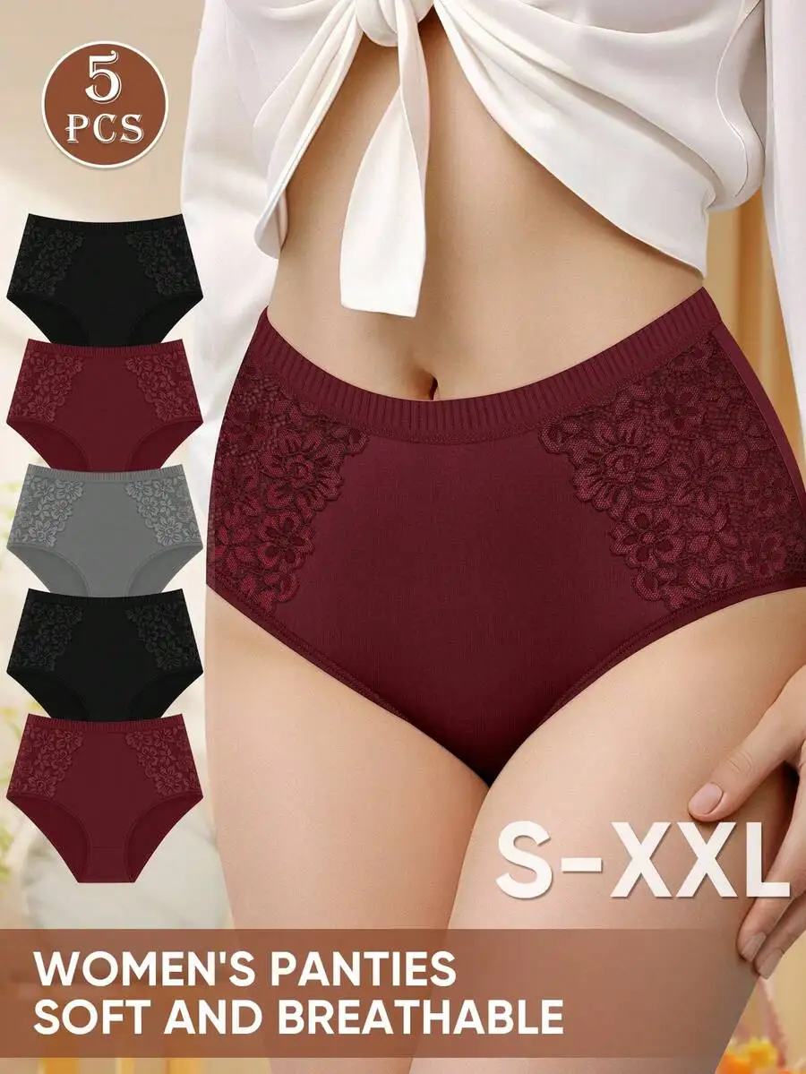 5 Pcs Women High Waist Panties Lace Floral Design Soft Breathable Briefs
5 Pcs Women High Waist Panties Lace Floral Design Soft Breathable Briefs