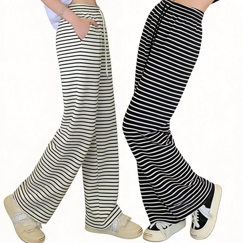 Women Straight Pants Contrast Color Stripe Wide Leg Trousers Trendy Black White Elastic Drawstring Waist Trousers Long Pants
Women Straight Pants Contrast Color Stripe Wide Leg Trousers Trendy Black White Elastic Drawstring Waist Trousers Long Pants