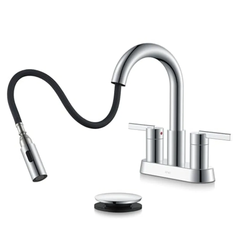 Centerset Bathroom Faucet with Pull Down Sprayer 4 Inch 2 Handle Pull Out Bathroom Faucet 3 Hole Bathroom Sink Faucet with Pop
Centerset Bathroom Faucet with Pull Down Sprayer 4 Inch 2 Handle Pull Out Bathroom Faucet 3 Hole Bathroom Sink Faucet with Pop