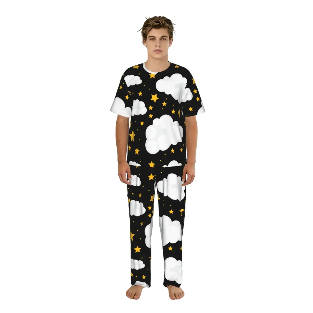 Men's Pajamas Set Summer Short-Sleeve Tops + Long Pants Nightwear Home Wear Suits Stars And Clouds Sleepwear
Men's Pajamas Set Summer Short-Sleeve Tops + Long Pants Nightwear Home Wear Suits Stars And Clouds Sleepwear