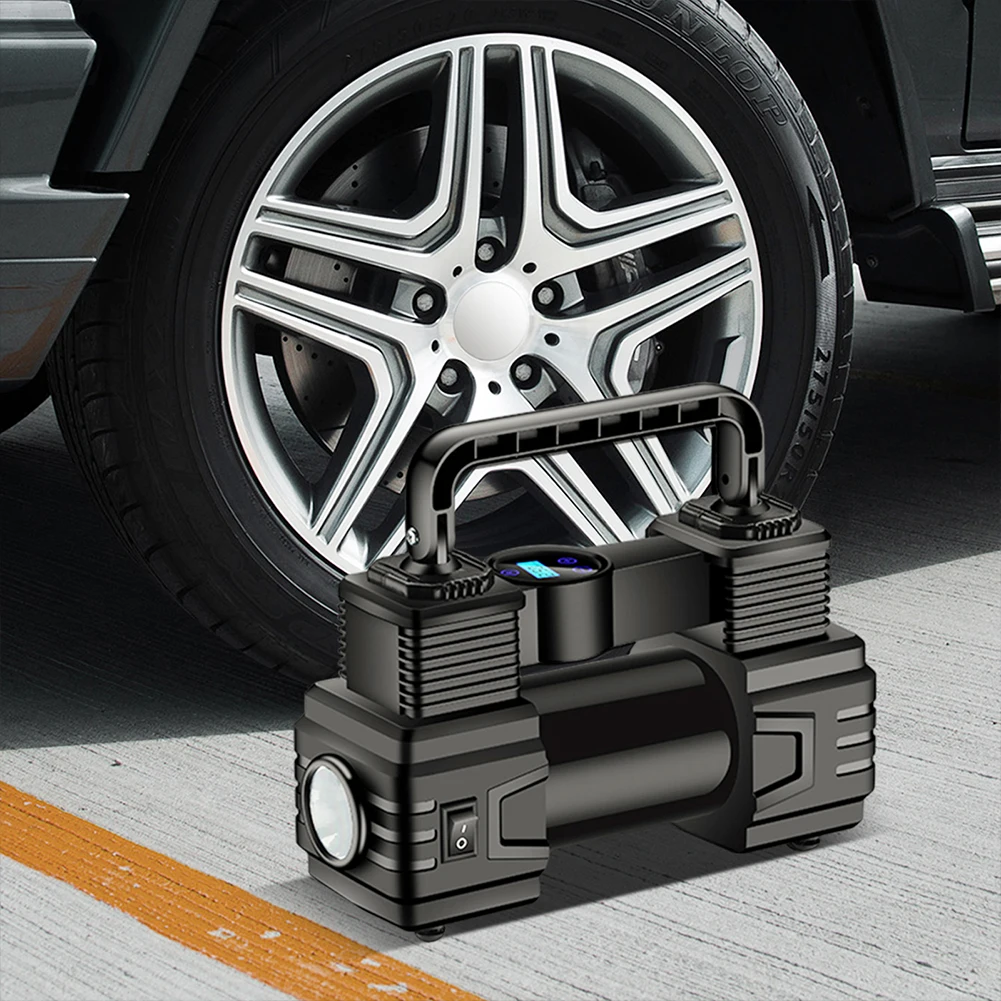 12V 150PSI Car Electric Air Pump with Pressure Gauge Auto Inflatable Pump Dual Cylinder Car Tire Inflatable Pump with LED Light
12V 150PSI Car Electric Air Pump with Pressure Gauge Auto Inflatable Pump Dual Cylinder Car Tire Inflatable Pump with LED Light