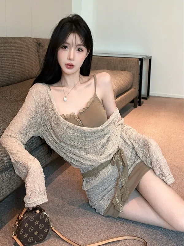 Sexy Lace Open Neck Loose Cover up Top And Dress Two Piece Set Women's Fashion Sensation Trendy Style Nicole Rose Brand
Sexy Lace Open Neck Loose Cover up Top And Dress Two Piece Set Women's Fashion Sensation Trendy Style Nicole Rose Brand