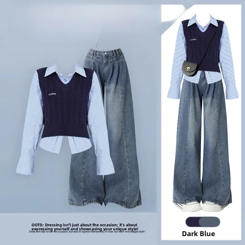 Fall 2026 Women's Knitted Vest Top Slimming Denim Three-Piece Set Korean Style Base Shirt Youthful Long Pants Fashion Ensemble
Fall 2026 Women's Knitted Vest Top Slimming Denim Three-Piece Set Korean Style Base Shirt Youthful Long Pants Fashion Ensemble